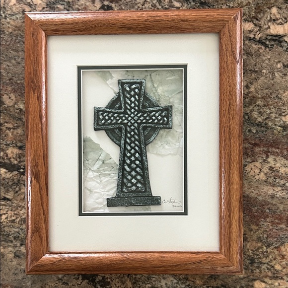 Cynthia Stephens Other - Framed Celtic Cross Wall Art - Textured Green Paper Art…crafted 2003